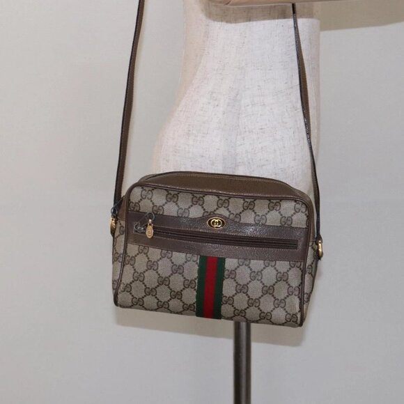 GUCCI GG Supreme Web Sherry Line Shoulder Bag PVC Beige 68 02 004 Auth 134064 - Picture 1 of 16